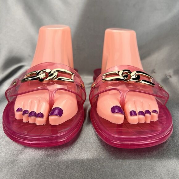 Vince Camuto Evolet Jelly Thong Women’s 10 Pink‎ Chain Flip Flops Summer Worn 1x - Picture 4 of 17